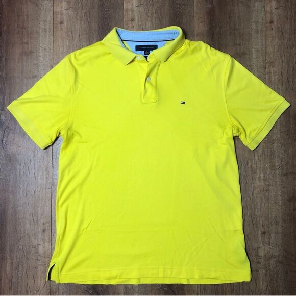 Tommy Hilfiger Men's XL Yellow Short Sleeve 3/4 Button Collared Polo Shirt - Picture 1 of 6